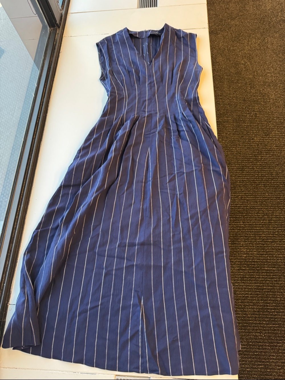 Rag & Bone Navy Blue Sleeveless Pinstripe Maxi Dress